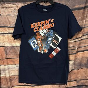 Mattel UNO Rock Em Sock Em Robots T-Shirt Mens Medium Navy Blue Graphic Tee New